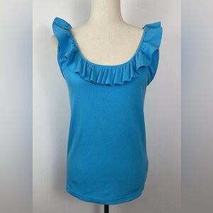 J.Crew Womens Blouse Size Medium Blue Sleeveless Ruffle Sleeve Top